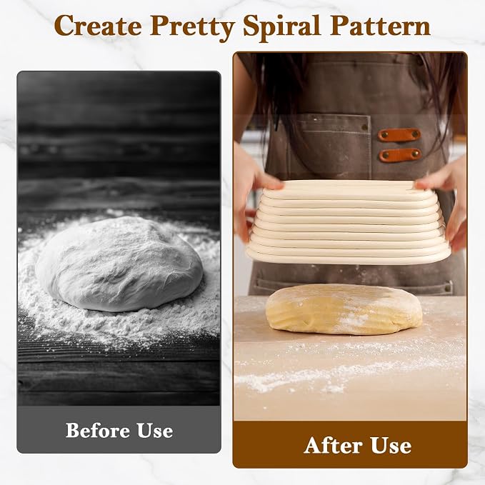 4 Pack 10 Inch Oval Banneton Bread Proofing Basket, Rattan Sourdough Bread Baskets with Liners for Home Baking