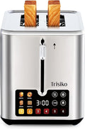 Trisiko® Touch Screen Toaster 2 Slice, Stainless Steel Smart Toaster with Digital Timer, 1.38" Extra-Wide Slots for Bread& Bagel, Great for Home, Office,Dorm