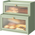 Bread Box for Kitchen Countertop Double Layer Large Corner Bread Box Capacity Bread Storage Bin Farmhouse Breadbox Container Organizer Cabinet Cupboard (Green)