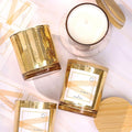 LAMORGIFT 12 Pack Gold Mercury Glass Candle Jars (10oz) with Lids - Candle Makes Accessory Set Including 15 Labels