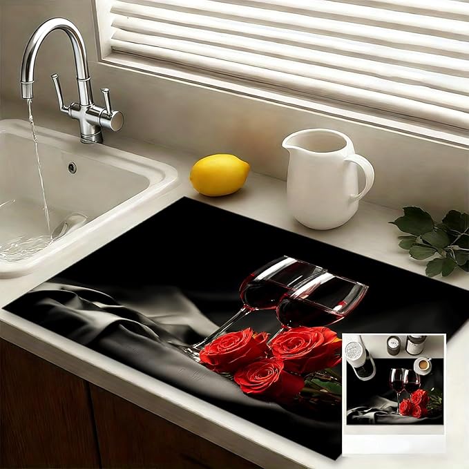 Stove Top Cover 28.3x 20.5 inches Elegant wine glass Stove Top Covers Pad Glass Flat Top Stove Mat for Kitchen Fit Under Coffee Maker Pot Water Absorbent Mat Diatomite(wine glass)