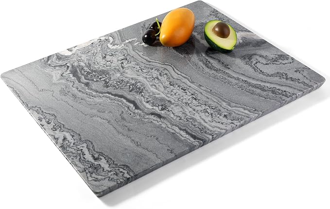 Koville Marble Cutting Board for Kitchen, 16x12 Inches Large Marble Slab Cheese Board, Rectangular Serving Board for Baking Charcuterie Pastry, Natural Stone Board for Countertop(Gray)