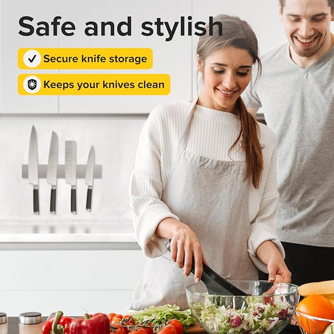 Knife Magnetic Strip 12" Steel – Magnetic Knife Holder for Wall no Screws – Kitchen Utensil Holder, Knife Bar, Knife Rack, Kitchen Organizer and Tool Holder