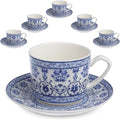 Zagara Home Mardin Porcelain Coffee Cup Set of 6, Espresso Cups and Saucers Set, Turkish Coffee Cups, French Coffee Cups, Lightweight Porcelain Vintage Small Cups for Coffee and Tea