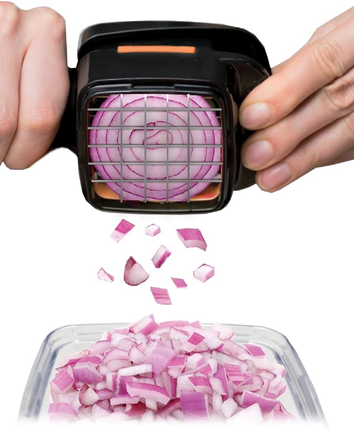 Nutrichopper Fresh-Keeping Container Vegetable Chopper Onion Egg Slicer - Slices Cubes Wedges Multi-purpose Food Stainless Steel Blades Veggie As Seen On TV Set of 2