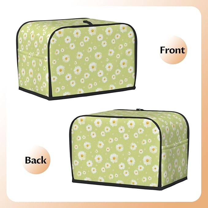 Toaster Cover 2 Slice Green Daisy Flower Pattern Kitchen Small Appliance Covers with Pockets Dust and Fingerprint Protection