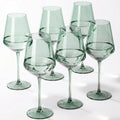 Green Wine Glasses Set of 6, Handblown Colored Wine Glasse,Green Coloful Glassware，17OZ for Red or White Wine