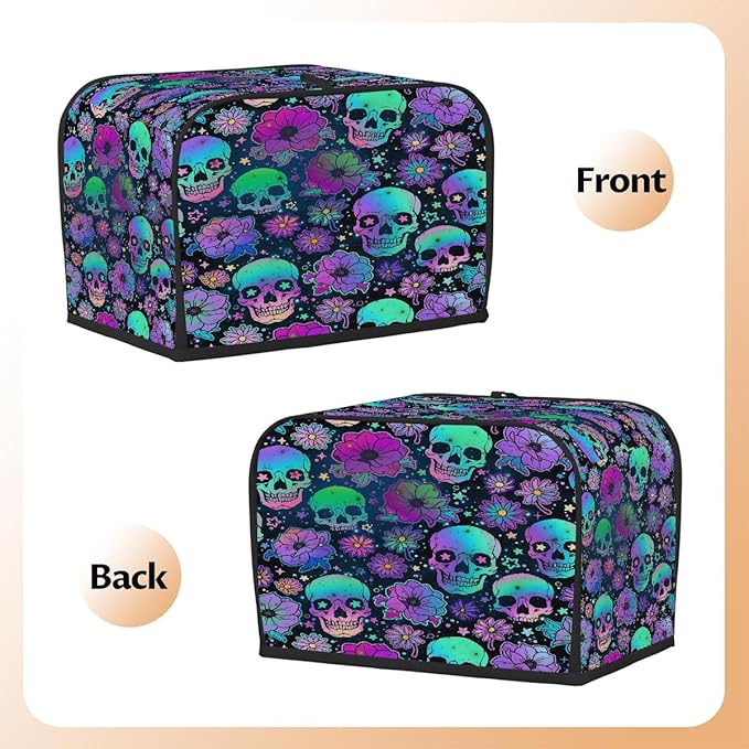 Skull Colored Cool 4 Slice Toaster Cover Dust And Fingerprint Bread Maker Cover Bakeware Protector Washable Appliance Covers Kitchen Accessories For Home Kitchen Women Gift