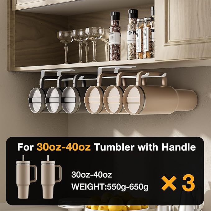 MOJOHAND Water Bottle Organizer for Full Stanley Tumbler with Handle, Pantry Kitchen Organizers and Storage for Cup Accessories, Water Bottle Holder Wine Rack (White- 4Pack)