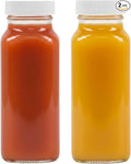 kitchentoolz 8oz Square Glass Juice Shot Bottle with Lid – 2 Pack 8 oz Milk Glass Bottles with Lids for Lunch Box, Airtight Reusable Drinking Jars for Smoothies, Yogurt, Kefir, Juice & Water