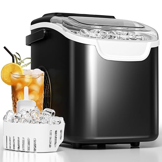 Antarctic Star Pro-Grade Countertop Ice Maker, 9 Cubes in 6 Mins, 26.5lbs/Day, Self-Cleaning, Ultra-Quiet for Home Bar, Kitchen, Office & Entertaining