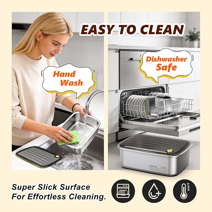 Stainless Steel Inner Container with Lid for Cordless Electric Lunch Box, 1.5L 6.3 Cups Meal Container for Portable Heated Lunch Box, Dishwasher Safe