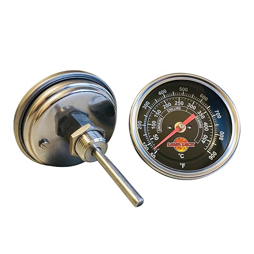Black Face BBQ Grill Thermometer 50F-900F High Temp Range Heavy Duty Premium Quality Smoker Thermo 2 Inch or 3" 1/2 NPT Thread