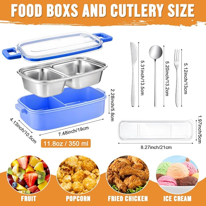 8 Pack Stainless Steel Snack Containers, Leakproof 2-compartment Metal Bento Boxes with Utensils & Travel Cases, Portable Small Food Storage Containers for Office, Gym, Hiking, Camping