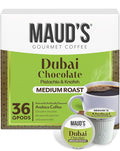 Maud's Dubai Chocolate Flavored Coffee Pods, 36 ct, Medium Roast Flavored Coffee in Single Serve Pods – 100% Arabica Beans, Compatible with Keurig K Cups Maker