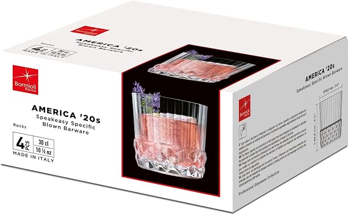 Bormioli Rocco America '20s 10.125 oz. Rocks Drink Drinking Glasses, Clear, Set of 4