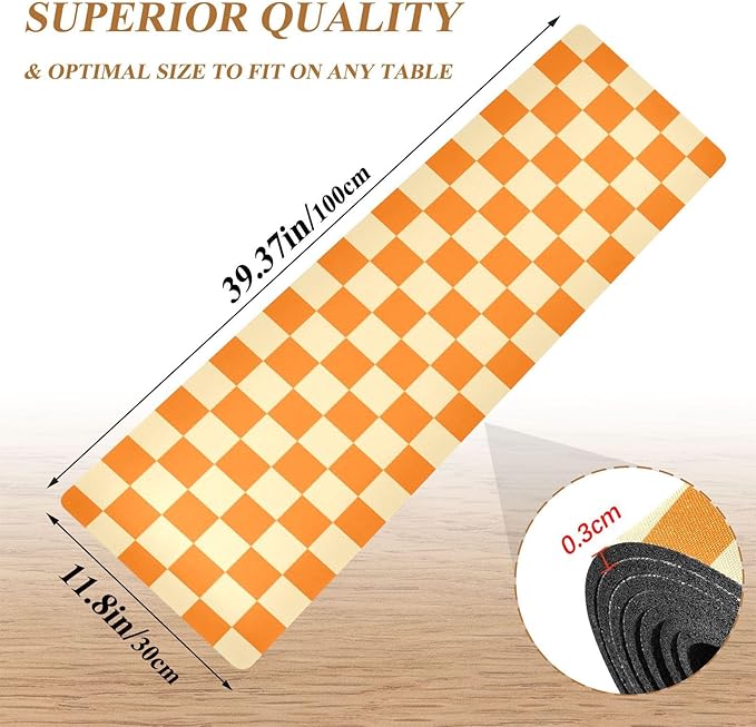 2-in-1 Table Runner Trivet for Hot Dishes Heat Resistant Hot Plate Mat Pad 39x12 Inch Waterproof Table Protector Trivets for Countertop Non Slip Decorative Checkered Orange