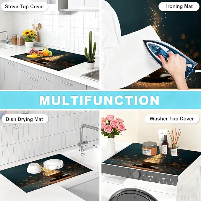Stove Top Covers for Electric Stove, Heat-Resistant Glass Stove Top Cover Protector, Induction Cooktop Protector Mat for Kitchen 28.3 x 20.5 inches (Coffee Cup)