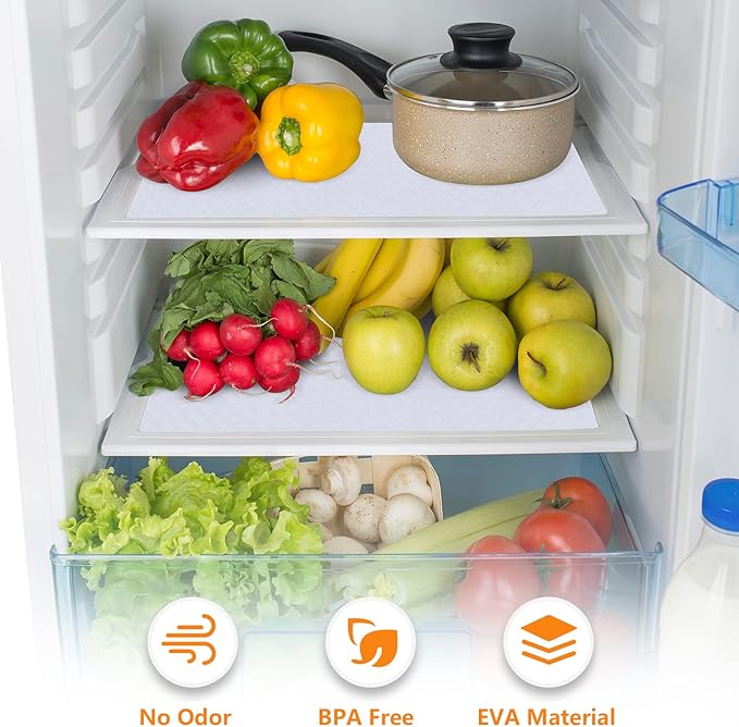 Shelf Liners for Kitchen Cabinets Refrigerator Liners Waterproof Kitchen Cupboard Liner Non-Slip Drawer Mats EVA Material Non Adhesive Fridge Liner for Shelves - White 11.8 x 236.2 Inches x 2 Rolls