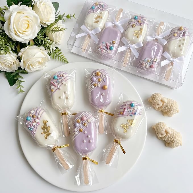3 Inch Cakesicle Cutter and Cake Pop Mold Set with 8.7in Tray, 100 Wooden Sticks & 100 Bags, Silicone Cakesicle Mold for Homemade Cake Pops, Baking, Birthdays and Party Desserts (Purple)