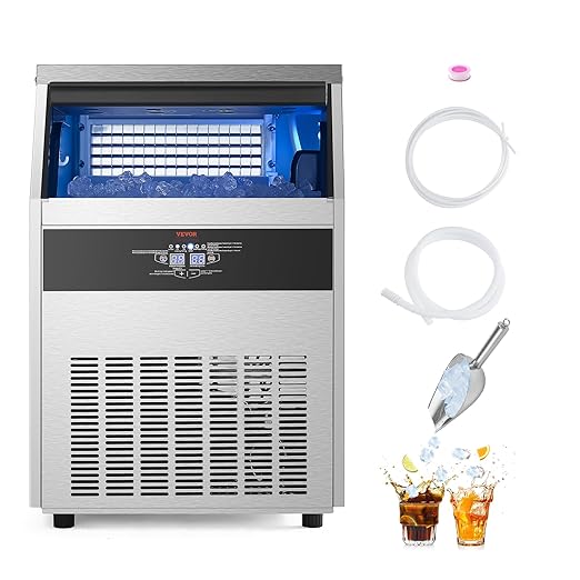 VEVOR Commercial Ice Maker Machine, 160lbs/24H Ice Maker Machine with 66lbs Storage Capacity, 80 Ice Cubes in 15 Minutes, LED Digital Display Freestanding Self-Cleaning for Bar Office Restaurant
