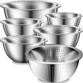 DUTZUN Stainless Steel Mixing Bowls with Colander for Baking, Prep, Cooking | Kitchen Appliances - Metal Mixing Bowl Set of 5 (4, 2.2, 1.6, 1.2 & 0.8 QT) plus 3 QT Strainer