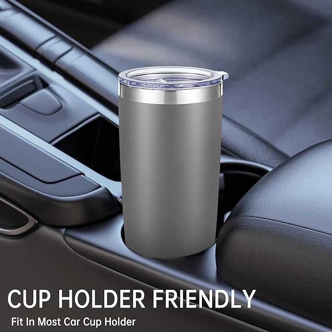 20 oz Tumbler Stainless Steel Tumblers with Lid Double Wall Vacuum Insulated Coffee Mug 20oz Powder Coated Cup for Hot and Cold Drinks, Gray, 1 pack
