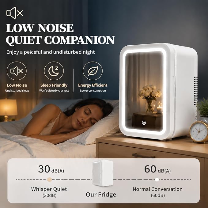 4L / 6Cans mini skincare fridge with Dimmable LED Light Mirror, Mini Fridge for Skin Care, Cosmetics, Beverage, Beauty Fridge for College Dorm, Office, Home, Car, Travel cooler and warmer (white)