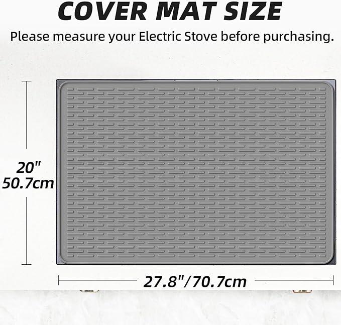 LOPNUR Electric Stove Cover for Stove Top, 27.8"x20" Silicone Stove Mat for Glass Top Stove Cover, Heat Resistant Induction Cooktop Protector, Non-Slip Kitchen Glass Cooktop Protector, Grey