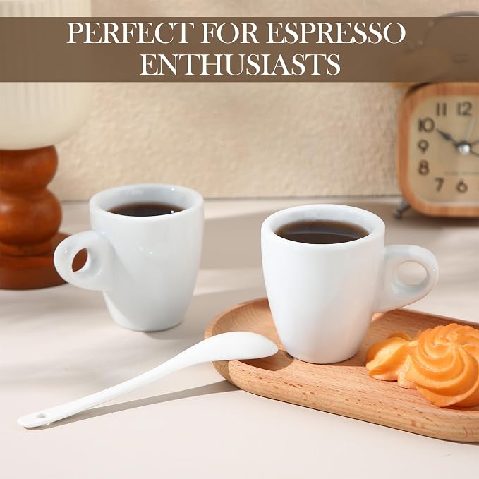 Reallnaive 16 Pcs 1.7 oz Porcelain Espresso Cup Set White Tiny Ceramic Coffee & Tea Mugs for Cafes Offices Homes and Restaurants