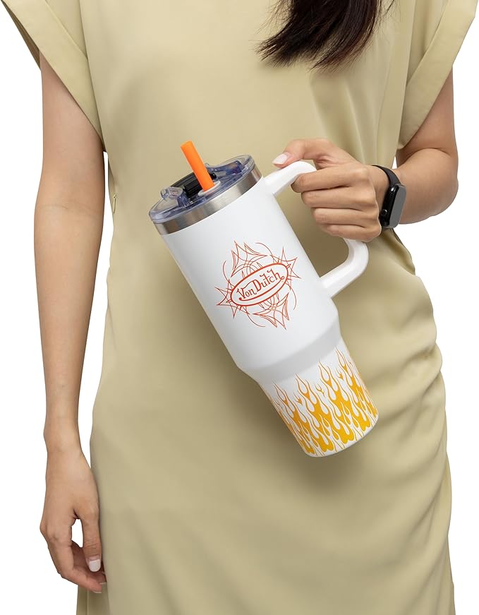 Von Dutch White City of Angels 40oz Double Walled Insulated Food Grade Stainless Steel Tumbler, BPA Free - 24 Hours Cold / 10 Hours Hot