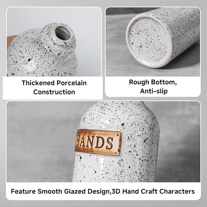 Hand and Dish Dispenser for Kitchen Sink, Ceramic Soap Dispenser Bathroom Countertop, 18 OZ Vintage Handwash Liquid Pump Dispenser for Bathroom Farmhouse Vintage Kitchen Decor