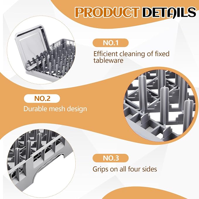 Aurelema Commercial Dishwasher Tray Rack, Commercial Dish Drying Rack, Polypropylene Full Size Flatware Tray for Hotel Canteen Kitchen Restaurant Tableware Plate and Bowl(Peg Dish Opening,Gray,1 Pack)