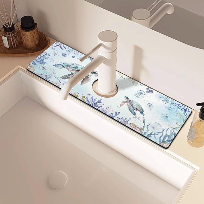 Sink Faucet Absorbing Mat, 2 Pack Drying Mat Around Faucet Sink Splash Guard Behind Faucet Sinkmat For Kitchen Bathroom Island Rv 15 * 5.5 Inch (38 * 14 cm)