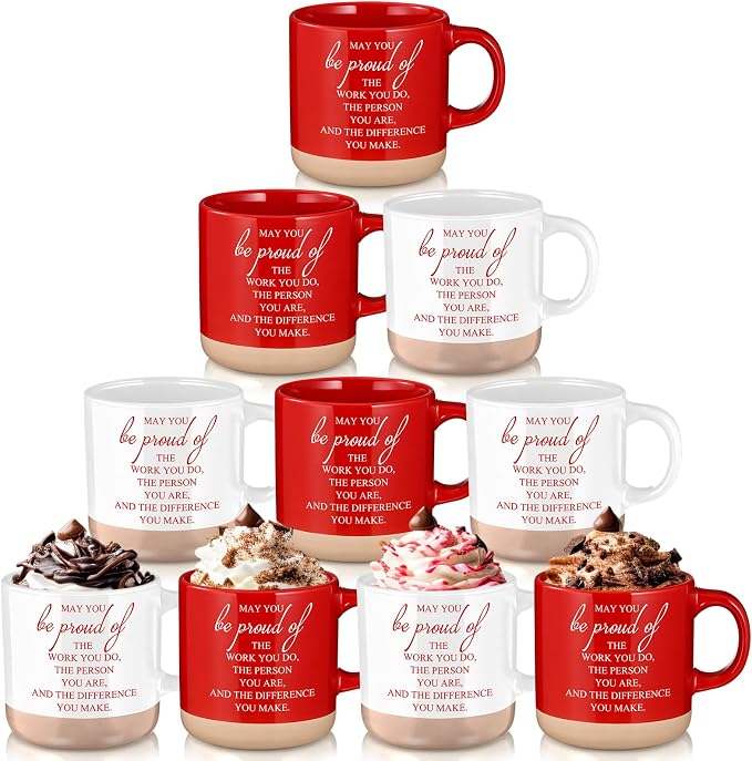 Didaey 10 Pcs Thank You Mugs Bulk Gifts 13 oz Inspirational Ceramic Coffee Mugs May You Be Proud of Appreciation Gift for Teacher Nurse Employee Office Staff Coworker, 2 Colors