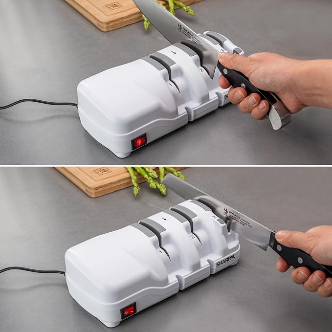 SHARPAL 198H Electric Knife Sharpener - 3 Stage Professional Knife Sharpening System with Diamond Wheels, Suit for Double-Beveled Straight Edge & Serrated Knives, Premium Fathers Day Gift