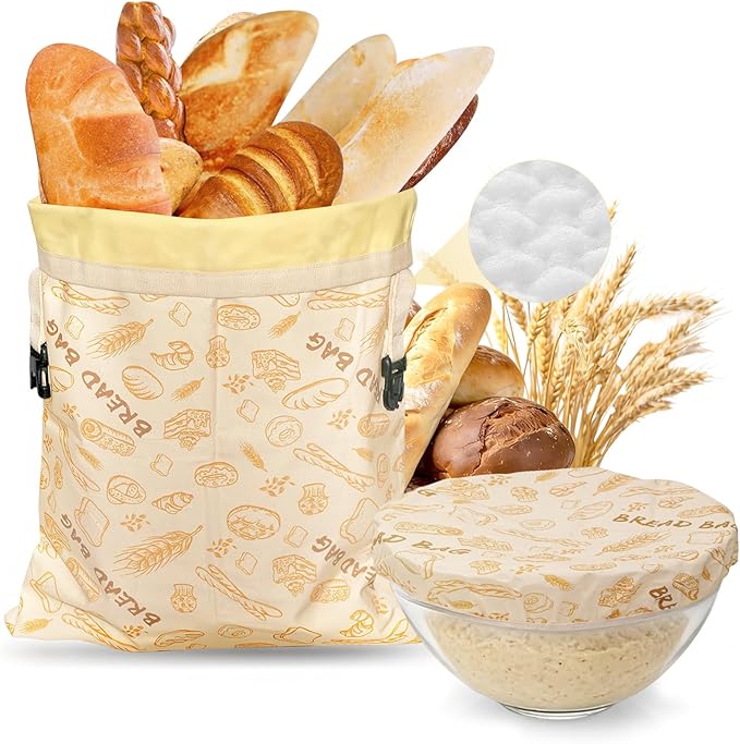 Reusable Pure Beeswax Bread Bags for Sourdough, Organic Cotton Beeswax Dough Bags, 1 Packs Homemade Bread Storage and Bowl Cover