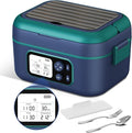 Cordless Electric Heated Lunch Box, 1.5L - 6.3 Cups 100W Rechargeable Smart Self-Heating Food Warmer with Removable Divider, Spoon, Fork, BPA Free, Portable Lunchbox for Car Travel Office Blue