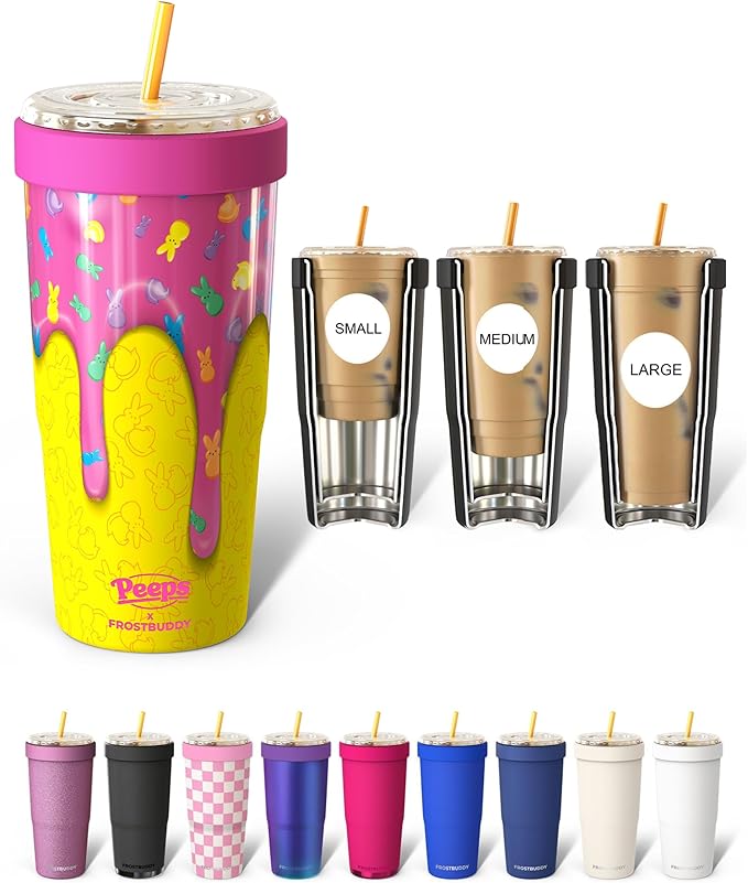 Frost Buddy Togo Buddy 30 oz Stainless Steel Vacuum Insulated Tumbler To Go Coffee Cup – Iced Coffee Cups, Iced Coffee Sleeve, Travel Mug, Thermal Cup for Hot & Cold Drinks, Dunkin Cup (Peeps Drip)