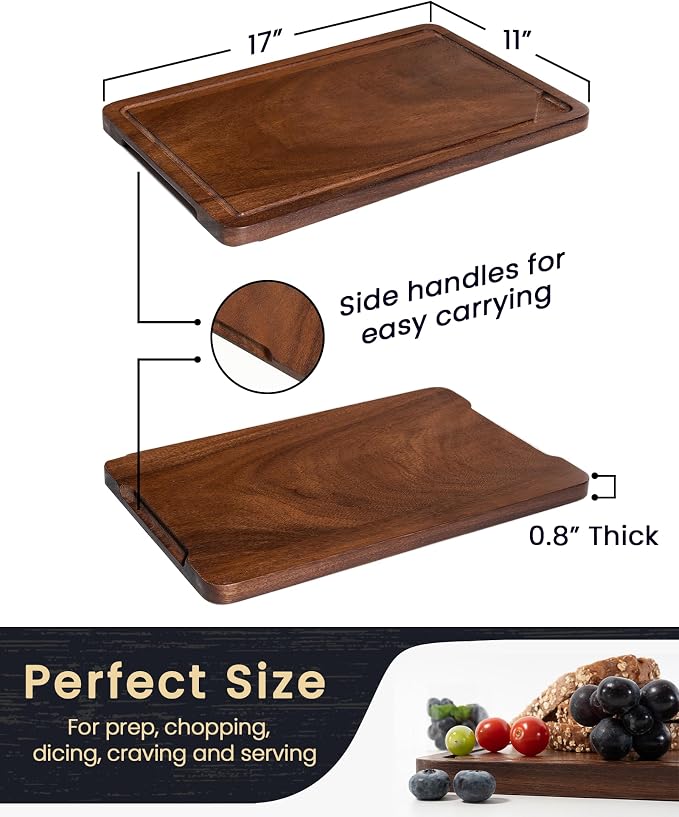 Axeman Walnut Wood Cutting Board with Juice Groove for Kitchen Countertop, Tick American Black-Walnut Wooden Chopping Board Charcuterie Board Butcher Block for Meat Vegetables, 17x11 inch