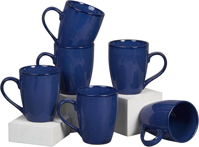 Servo Best Blue Coffee Mugs 12 oz, Set of 6 Blue Radiant Ceramic Mugs - Lead & Toxic Free, Dishwasher & Microwave Safe, Perfect for Home & Office Use