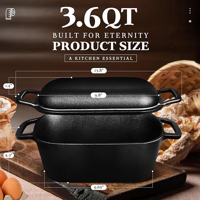 Cast Iron Sourdough Loaf Pan with Lid, Oval Dutch Oven for Bread Baking, Pre-Seasoned Sourdough Baking Supplies Kit, Cast Iron Dutch Oven for Homemade Bread, Sourdough Bread Pan