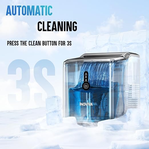 INOVIVA Nugget Ice Makers Countertop – 6 Mins Fast Ice Production, FLASHCHILL™, 26.5 LBS/Day, Self-Cleaning, Compact Portable Design, Ideal for Home, Office & Parties