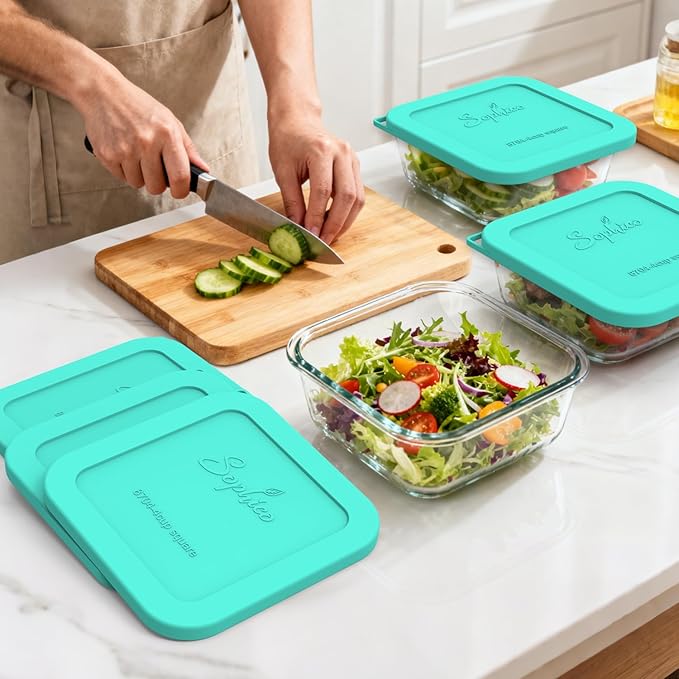 Sophico Silicone Storage Cover Lids Replacement for Pyrex Freshlock and SNAPWARE 4CUP Square Glass Bowls Containers Set(8704), Airtight & Leakproof Lids, Freezer Dishwasher Microwave Safe 5 Pack