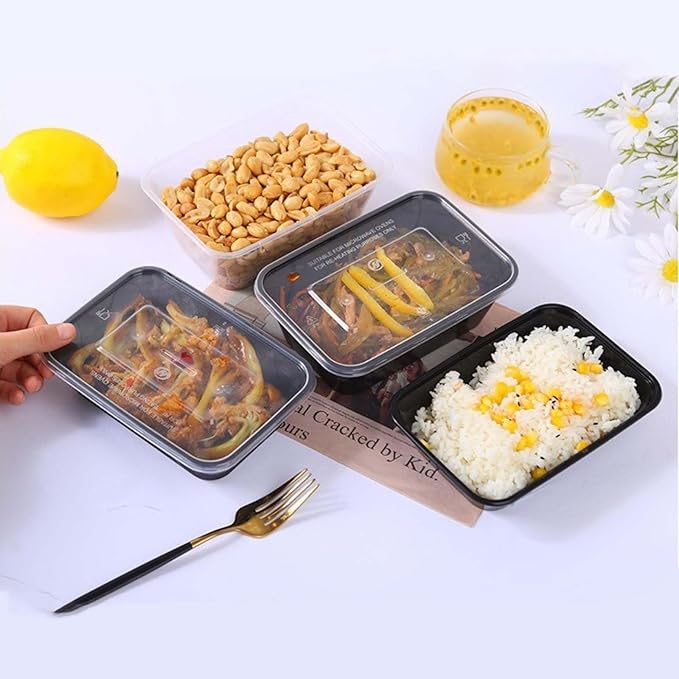 100pc 24 oz square meal prep containers with lids ,disposable to go food containers,Plastic take out food containers With Lid, Reusable food storage containers ，Microwave Freezer Dishwasher Safe