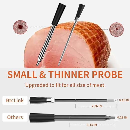 BBQOVN Smart Wireless Meat Thermometer Zero Wire with APP Remote Bluetooth Meat Thermometer, Food Thermometer for Remote Monitoring of BBQ Grill, Oven,Smoker,Pan (1, Black, Small)