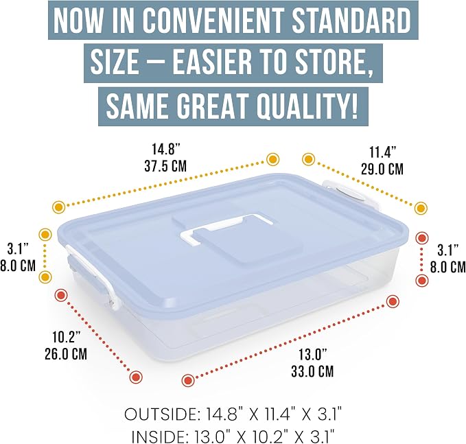 Chef Pomodoro Dough Proofing Box 14x11-In, 4-6 Proofing Balls, Blue 2-Pack | Household Pizza and Bread Dough Preparation Container With Lid, Featuring a Convenient Carry Handle for Easy Daily Carrying