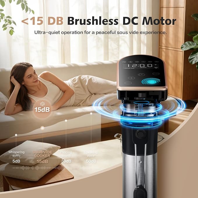 1300W Sous Vide Cooker | Quiet Immersion Circulator with Brushless Motor, IPX7 Fully Waterproof, 6 One-Touch Presets,No APP