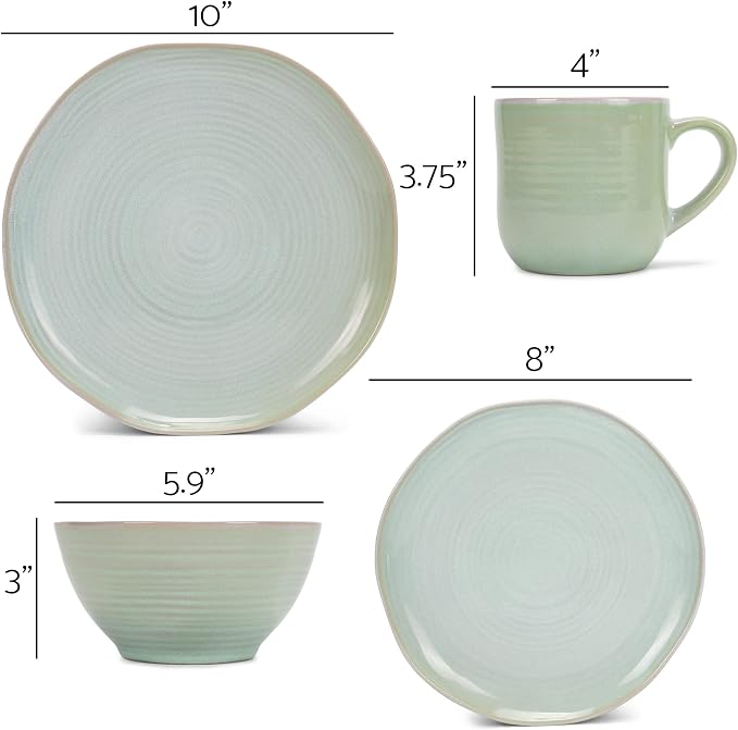 Elanze Designs Reactive Glaze Farmhouse Rustic Boho Ceramic Stoneware Dinnerware 16 Piece Plate Bowl Mug Dish Set - Service for 4, Seafoam Mint Green