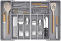 Lifewit Silverware Drawer Organizer, Expandable BPA Free Plastic Utensil Tray for Kitchen, Adjustable Flatware Cutlery Holder for Spoons Forks Knives, 18- 28 x 16.7", Gray